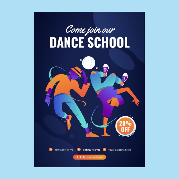 Gradient dance school poster template