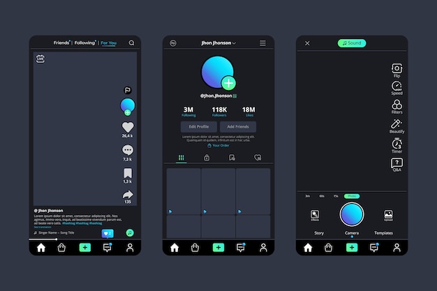 Free Vector gradient dark mode app template