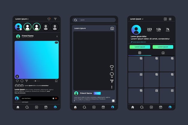 Free Vector gradient dark mode app template