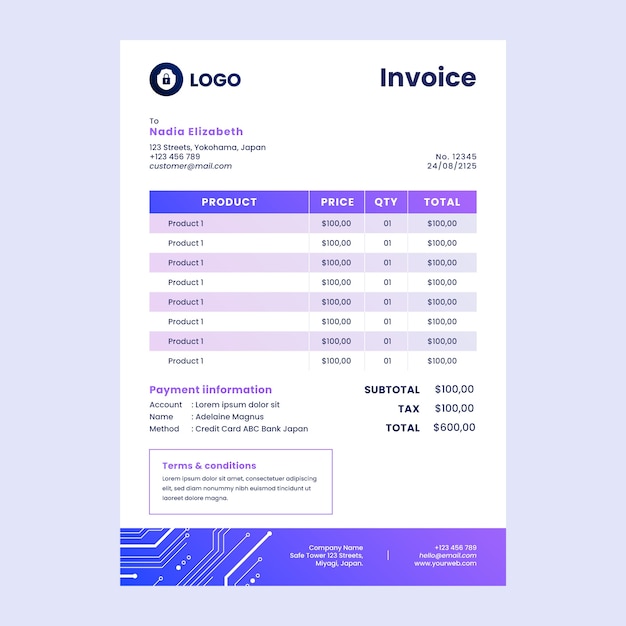 Gradient data privacy invoice template