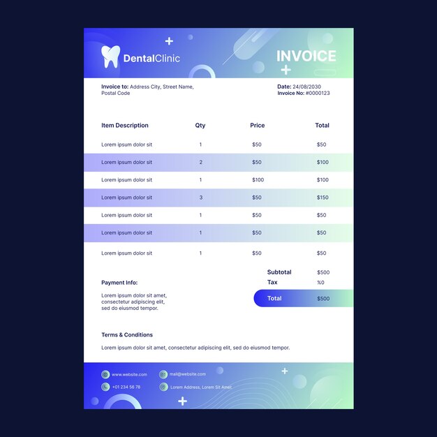 Gradient dental clinic invoice template