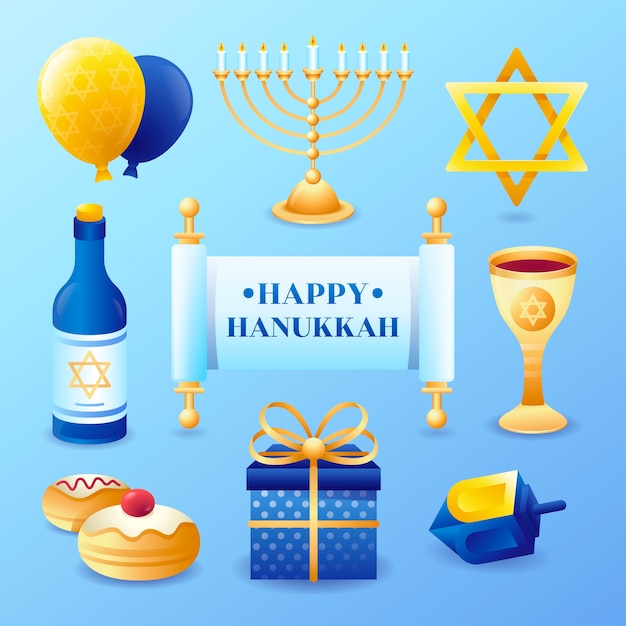 Free Vector gradient design elements collection for hanukkah celebration