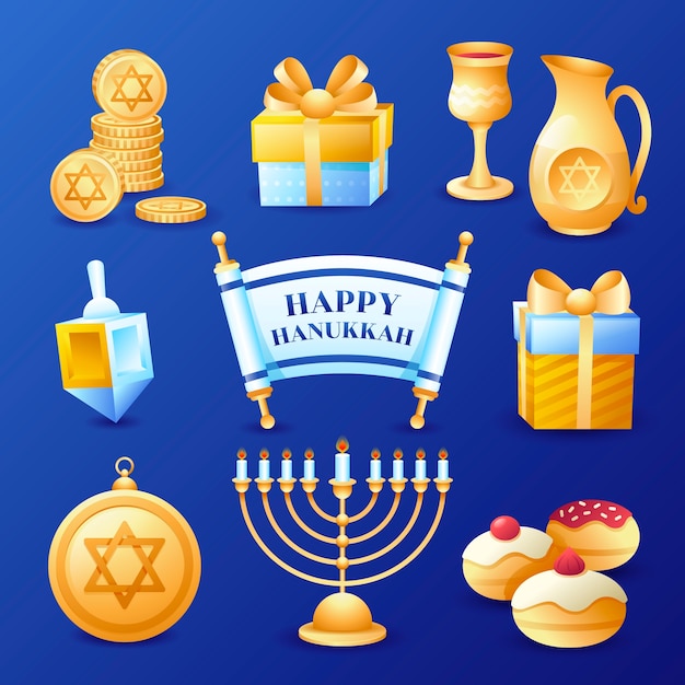 Free Vector gradient design elements collection for hanukkah celebration