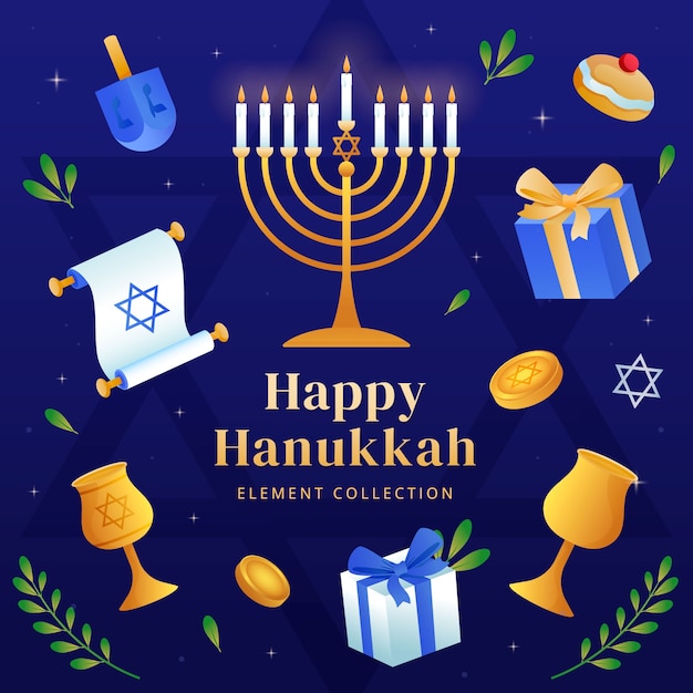 Free Vector gradient design elements collection for hanukkah celebration