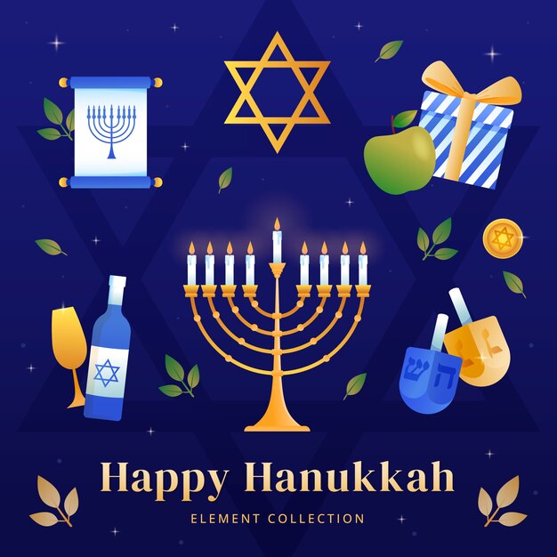 Gradient design elements collection for hanukkah celebration