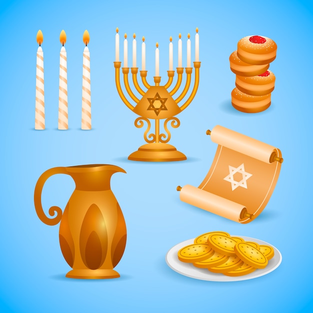 Free vector gradient design elements collection for jewish hanukkah celebration