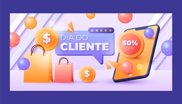 Gradient dia do cliente horizontal banner template