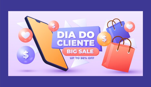 Gradient dia do cliente horizontal banner template