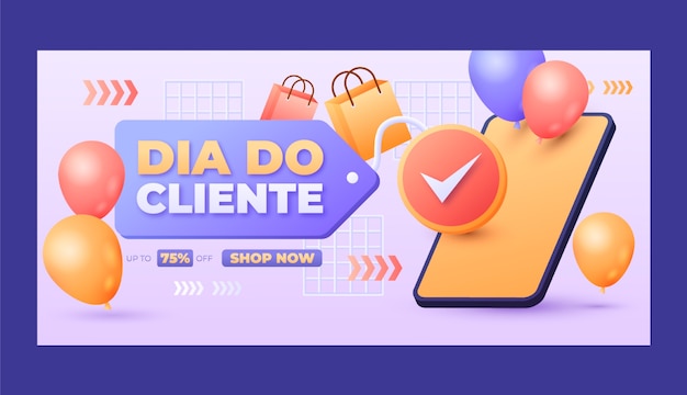 Gradient dia do cliente horizontal banner template