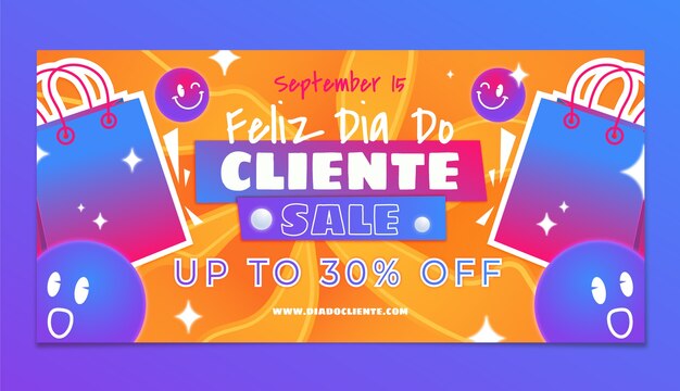 Gradient dia do cliente horizontal sale banner template