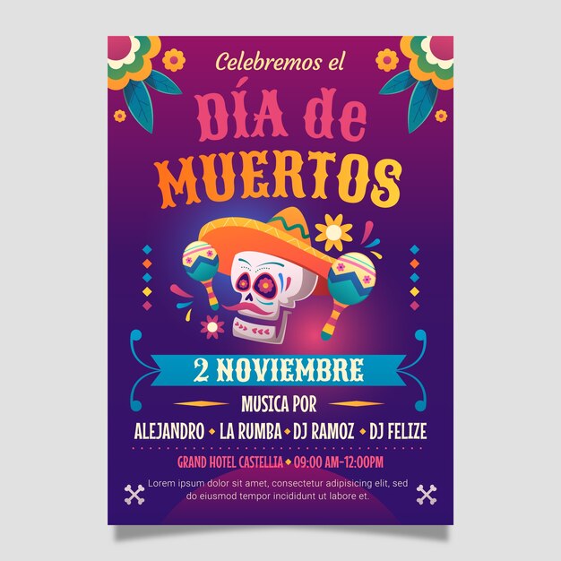 Gradient dia de muertos vertical poster template