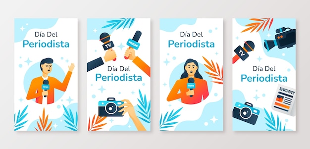 Free vector gradient dia del periodista instagram stories collection