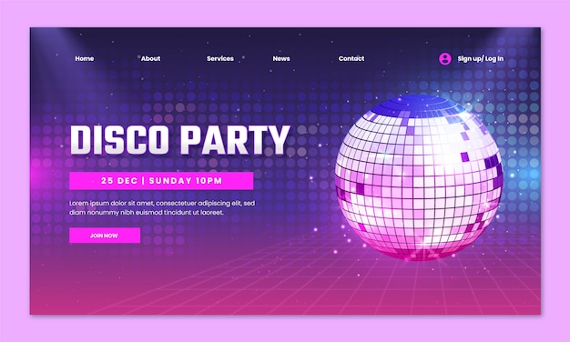 Gradient disco party landing page template