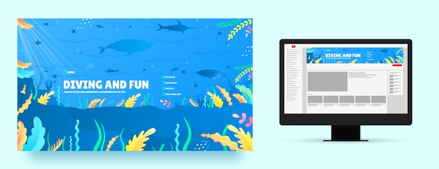 Free Vector gradient diving youtube channel art template