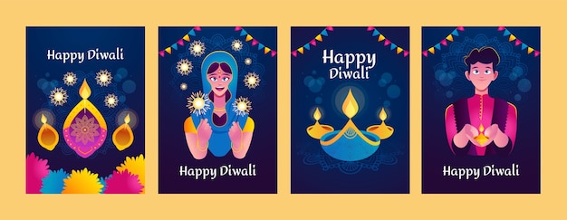 Gradient diwali cards collection