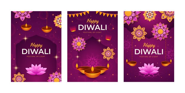 Gradient diwali cards collection