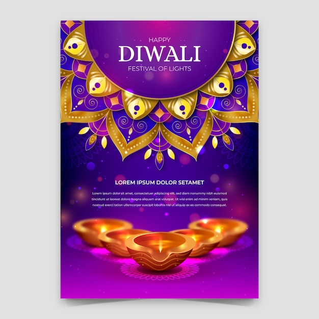 Free vector gradient diwali festival vertical poster template