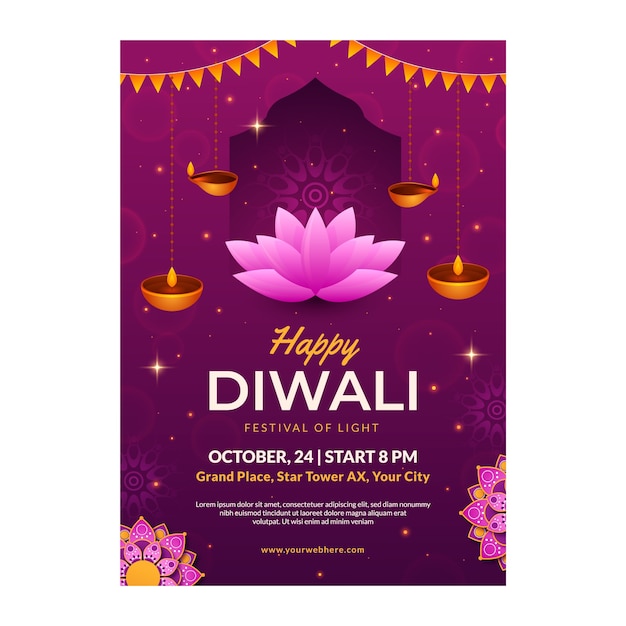 Gradient diwali vertical flyer template