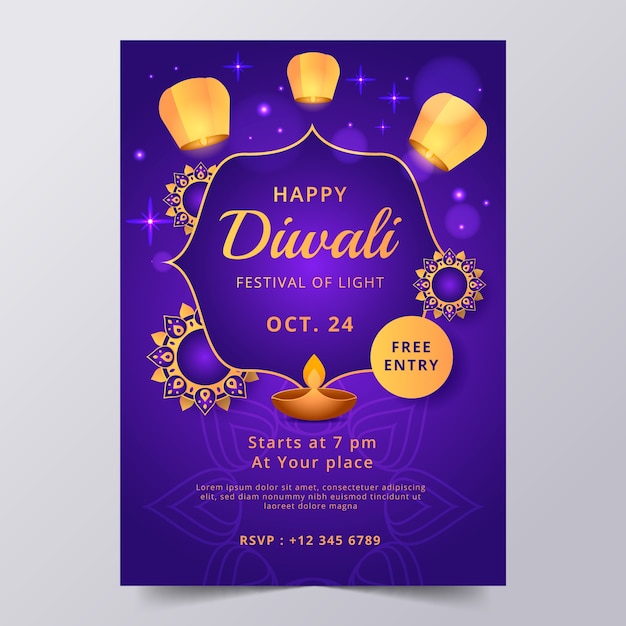 Free Vector gradient diwali vertical poster template