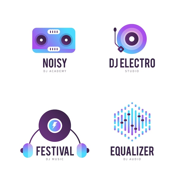 Free vector gradient dj logo template collection