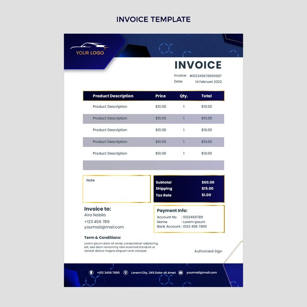 Gradient driving school invoice template