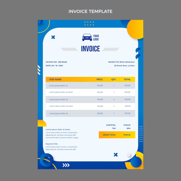 Gradient driving school invoice template