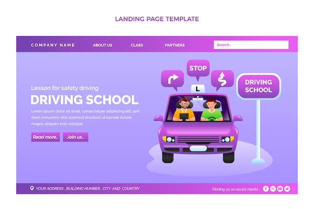 Free Vector gradient driving school landing page template