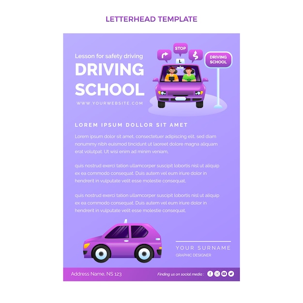 Free Vector gradient driving school letterhead template