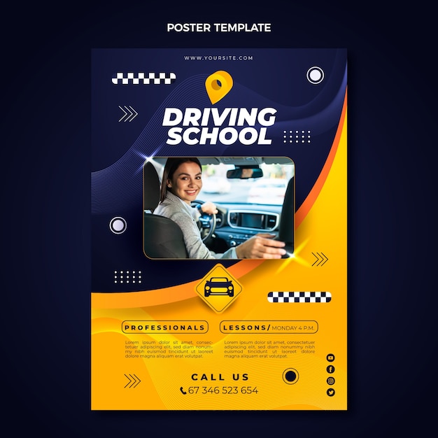 Gradient driving school vertical poster template