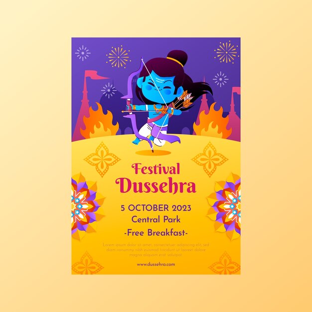 Gradient dussehra vertical flyer template