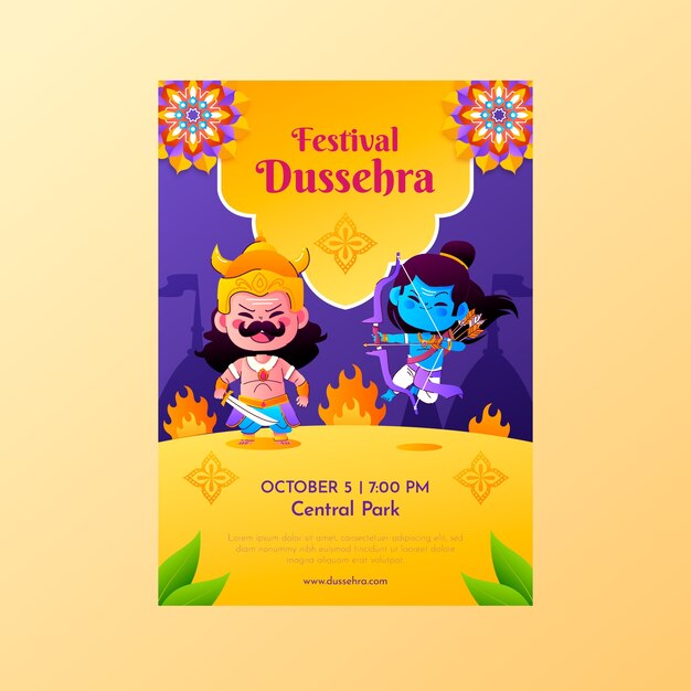 Gradient dussehra vertical flyer template