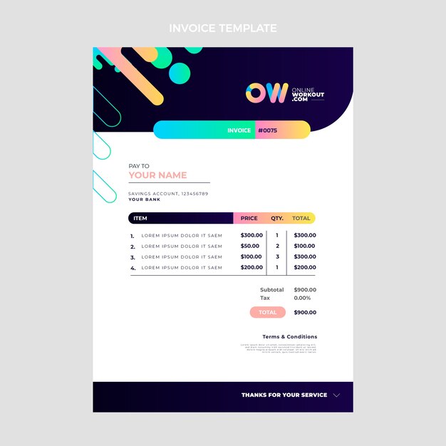 Gradient dynamic fitness invoice template