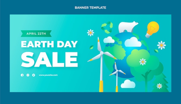 Gradient earth day sale horizontal banner