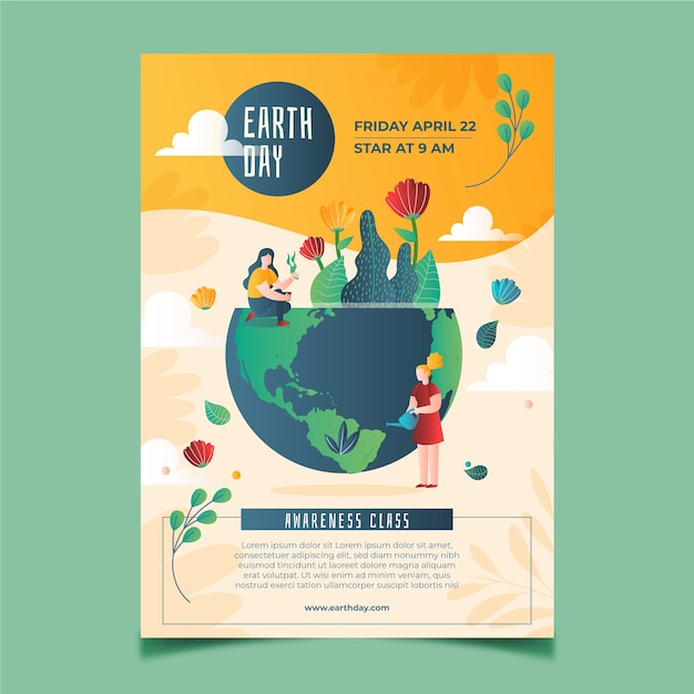 Gradient earth day vertical poster template