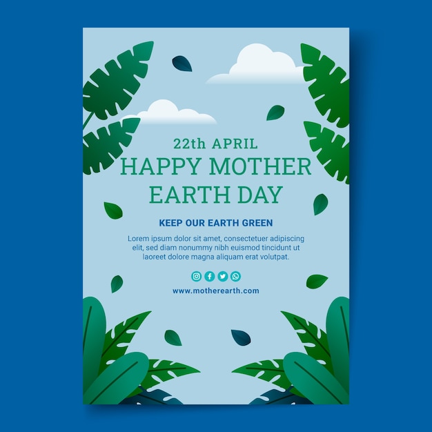 Free vector gradient earth day vertical poster template