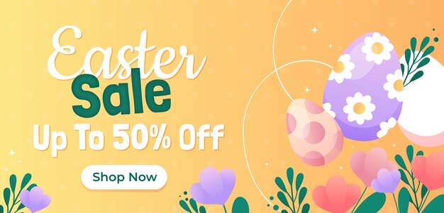 Gradient easter celebration horizontal sale banner template