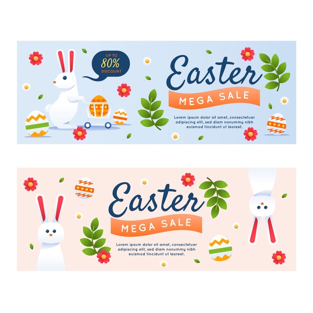 Gradient easter sale horizontal banners set