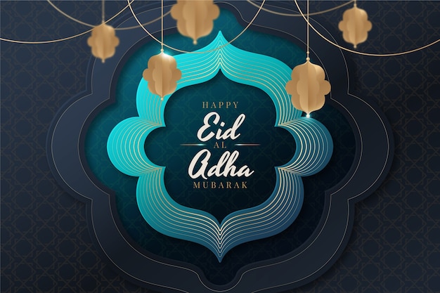 Free Vector gradient eid al-adha background with lanterns