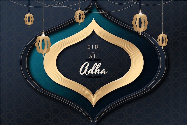 Free vector gradient eid al-adha background with lanterns