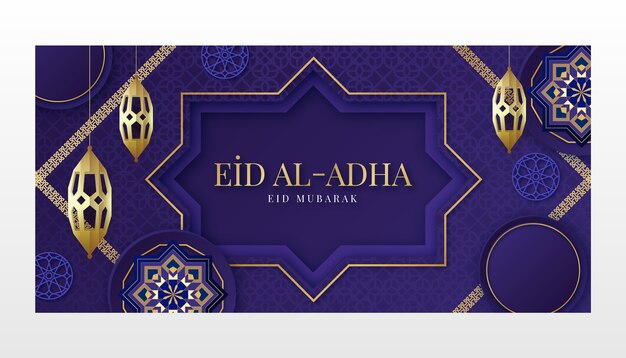 Gradient eid al-adha horizontal banner template with lanterns