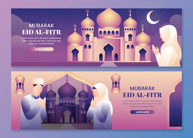 Gradient eid al-fitr horizontal banners pack