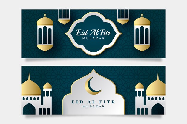 Gradient eid al-fitr horizontal banners pack