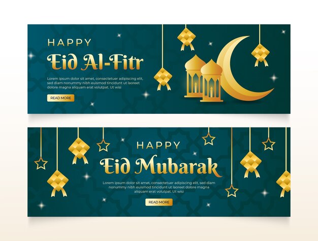 Gradient eid al-fitr horizontal banners pack