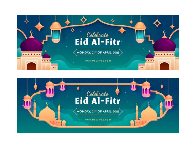 Gradient eid al-fitr horizontal banners set