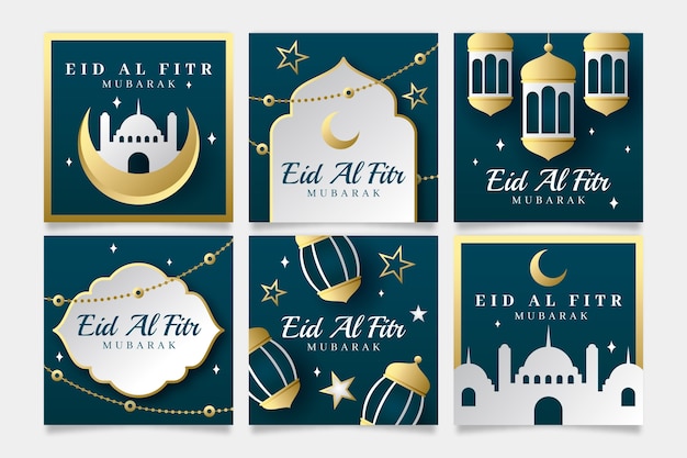 Gradient eid al-fitr instagram posts collection