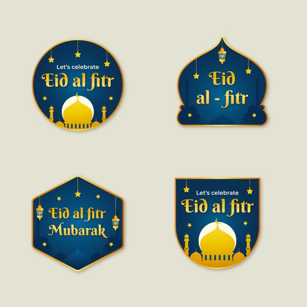 Gradient eid al-fitr labels collection