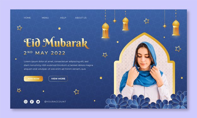 Gradient eid al-fitr landing page template