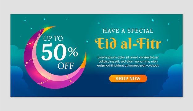 Free vector gradient eid al-fitr sale horizontal banner template