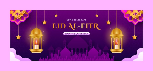 Gradient eid al-fitr social media cover template