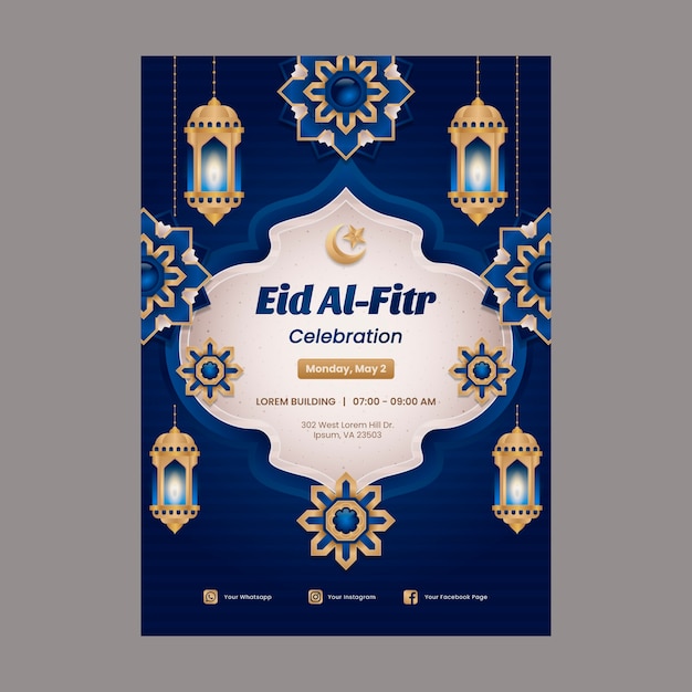 Gradient eid al-fitr vertical poster template